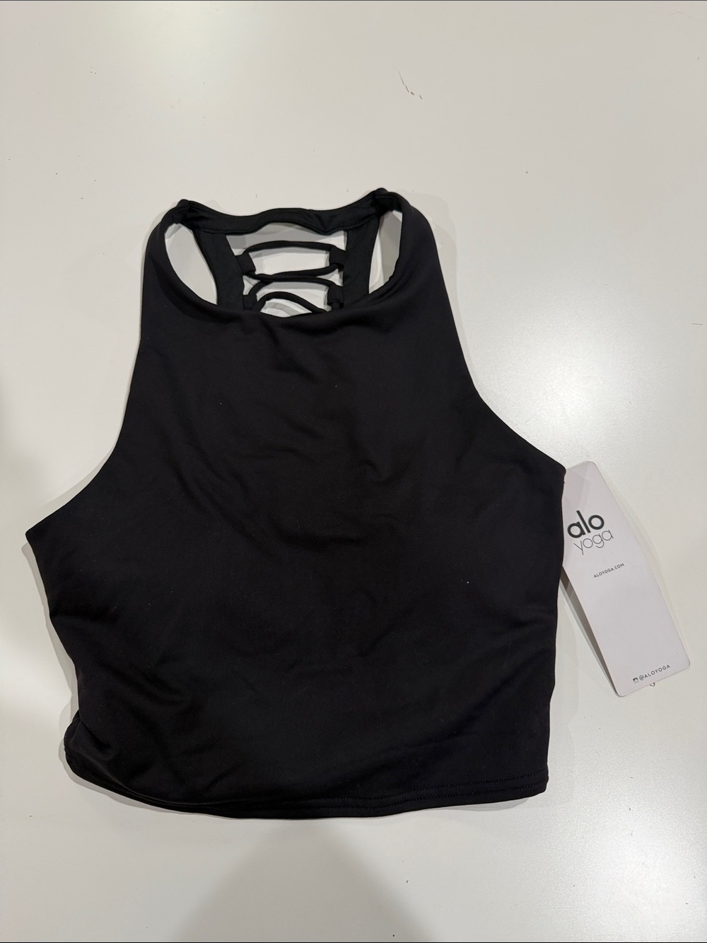 ALO Yoga Black High-Neck Strappy Back Sports Bra